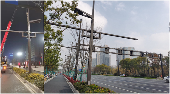 Chine A annoncé le réverbère en acier de colonnes d'éclairage Polonais avec des bras pour le support de caméra fournisseur