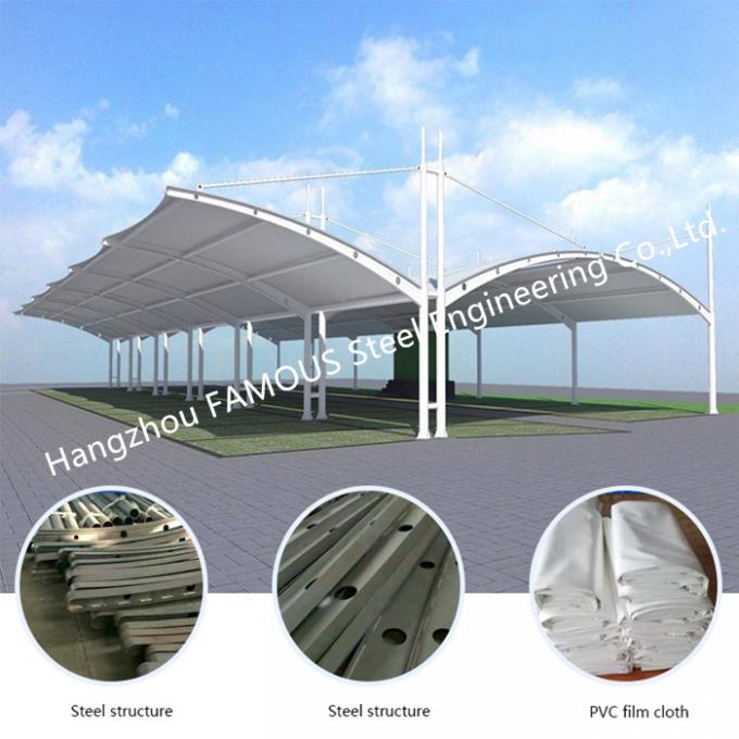 Structure en acier de membrane de voile de PVDF couvrant le hangar préfabriqué de garage de stationnement de voiture 1